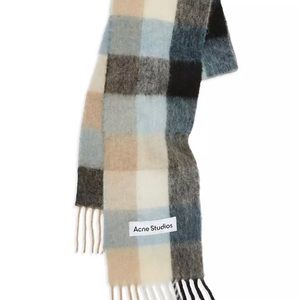 Acne Studios Mohair Checkered Scarf Blue White Beige Black